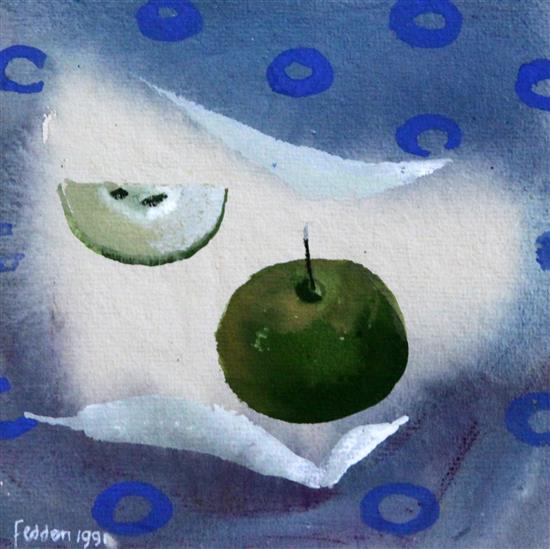§ Mary Fedden (1915-2012) Apples on a table cloth, 5.75 x 5.75in.